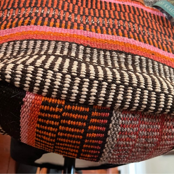 Jenny Krauss Wool Leather Shoulder Tote Bag Pink Orange Brown New W/ Tags Boho - Picture 2 of 11